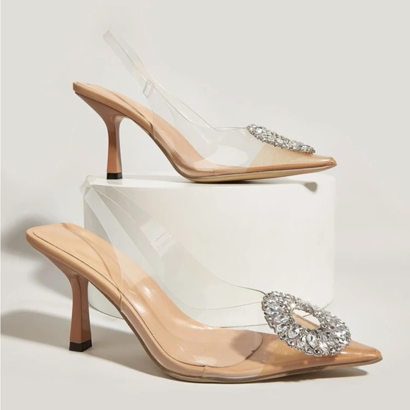 Clear vinyl rhinestone embellished heels - Picture 2 of 7